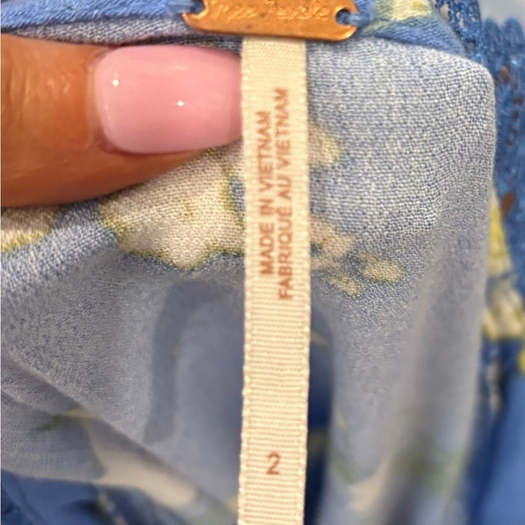 Free People Alora Mini Blue Floral Lace Collar Button Down Boho Dress Sz 2 - Picture 11 of 13